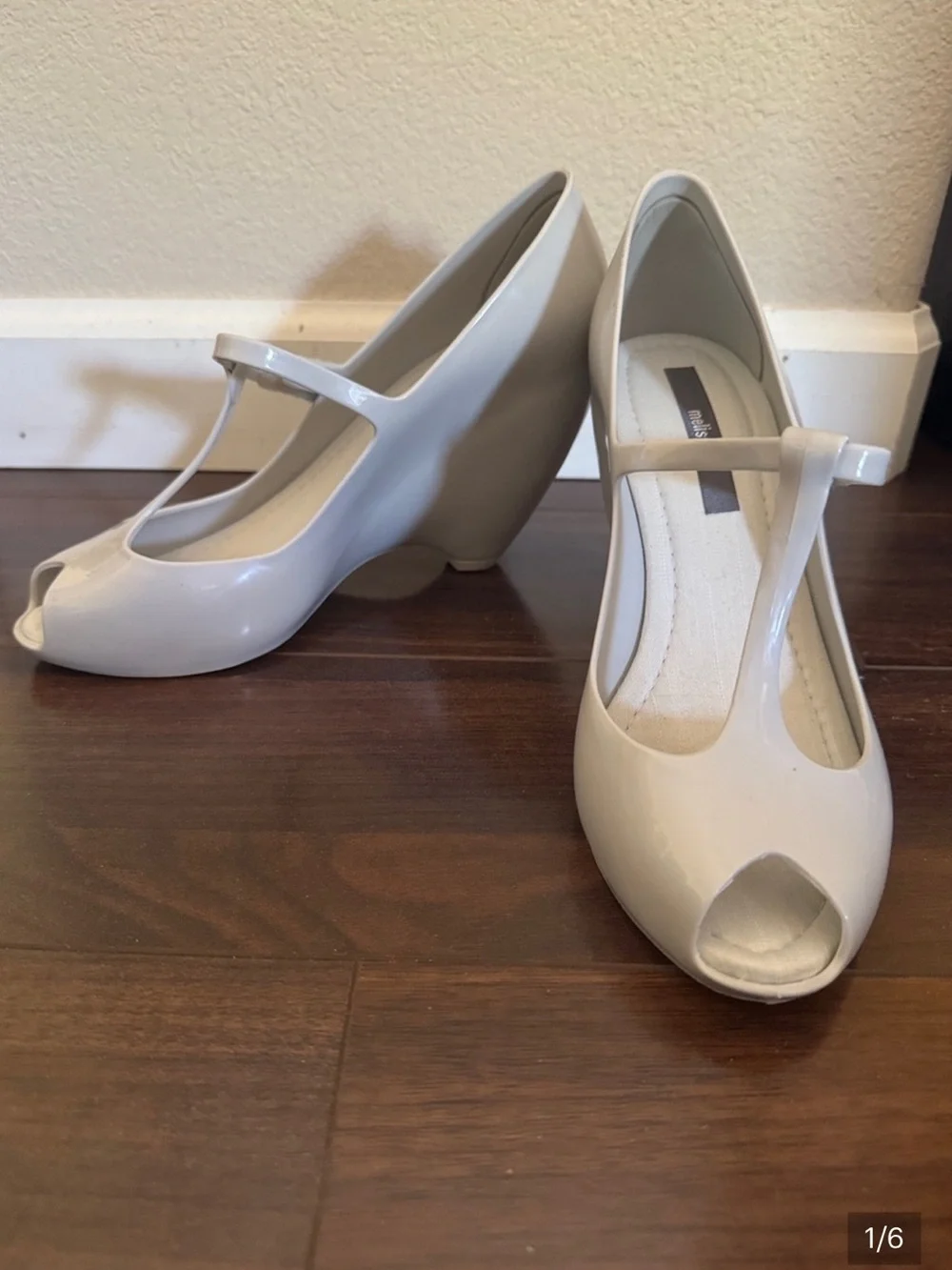 Melissa off white Peep-Toe T-Strap Wedge